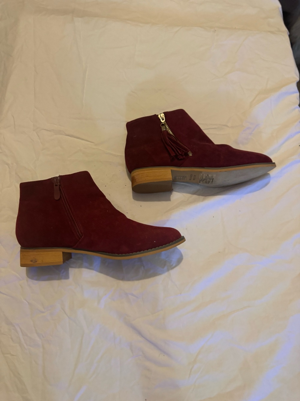 Women's dark red Suede Ankle Boot with Tassel Zip